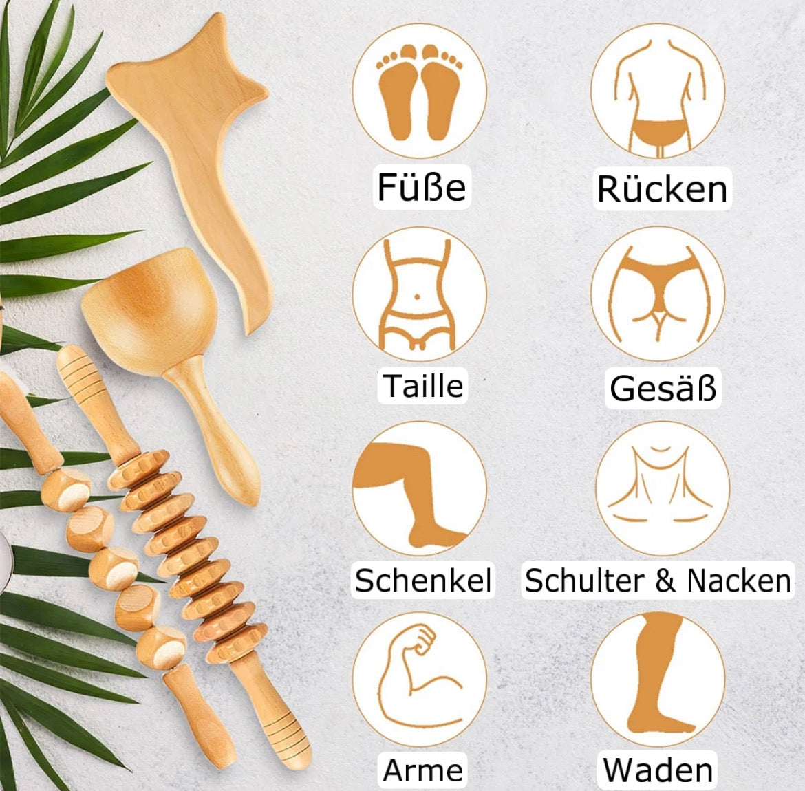 Multifunktionales Cellulite-Massage-Set aus Holz (Bundle)